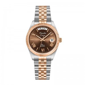 Alexandre Christie AC 5014 Silver Rosegold Brown Lady Day Date LEBTRBO